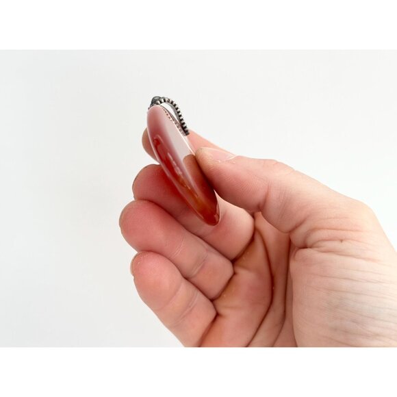 Golden Banded Agate Crystal Oval Shaped Large Silver Toned Vintage Pendant - Picture 6 of 12